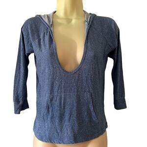 Wet Seal XS Blue Knit Hooded Pullover Top Lightweight Casual Sporty Y2K Style